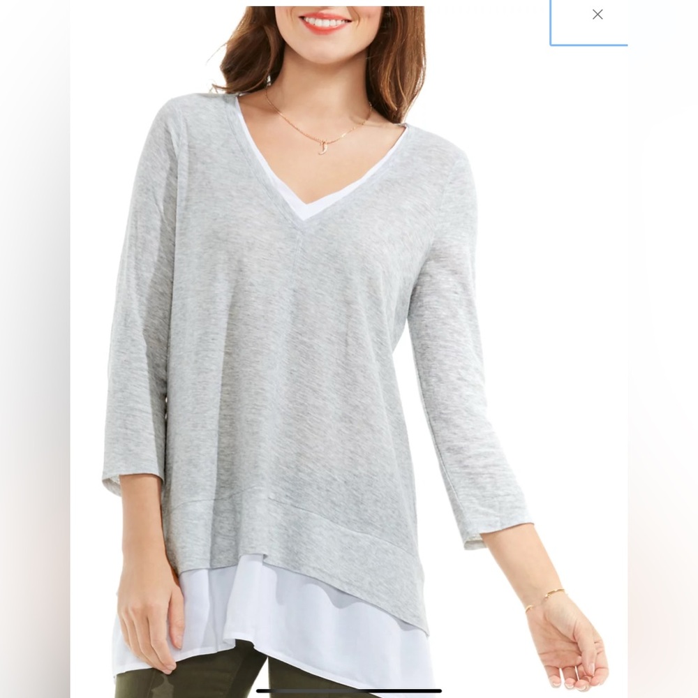 Vince Camuto Woven Grey&White Hem Layered Light TshirtTop